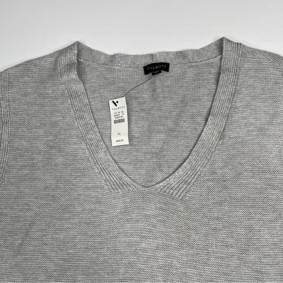 Talbots Sweater V Neck Cable Knit Grey Waffle Beachy Office Fall Winter Wool New - Picture 4 of 13